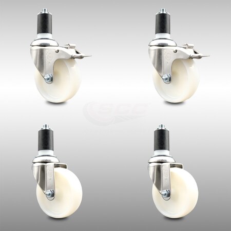 Service Caster 4 Inch 316SS Nylon Swivel 1-1/2 Inch Expanding Stem Caster Lock Brake SCC, 2PK SCC-SS316TTLEX20S414-NYS-2-S-2-112